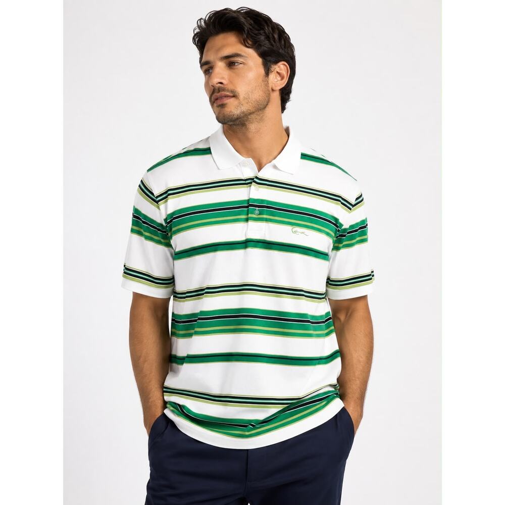 Vintage Karl Kani Gold Green Striped Polo XL Y2K Hip Hop Streetwear